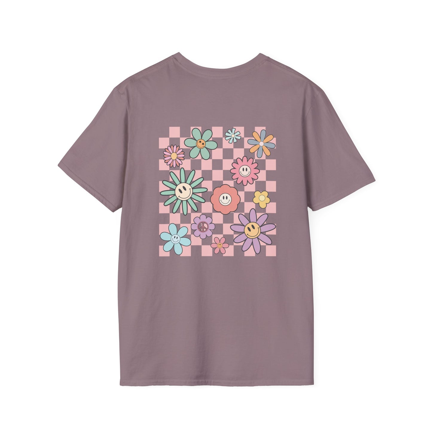 Smiley Floral Checkerboard T-Shirt