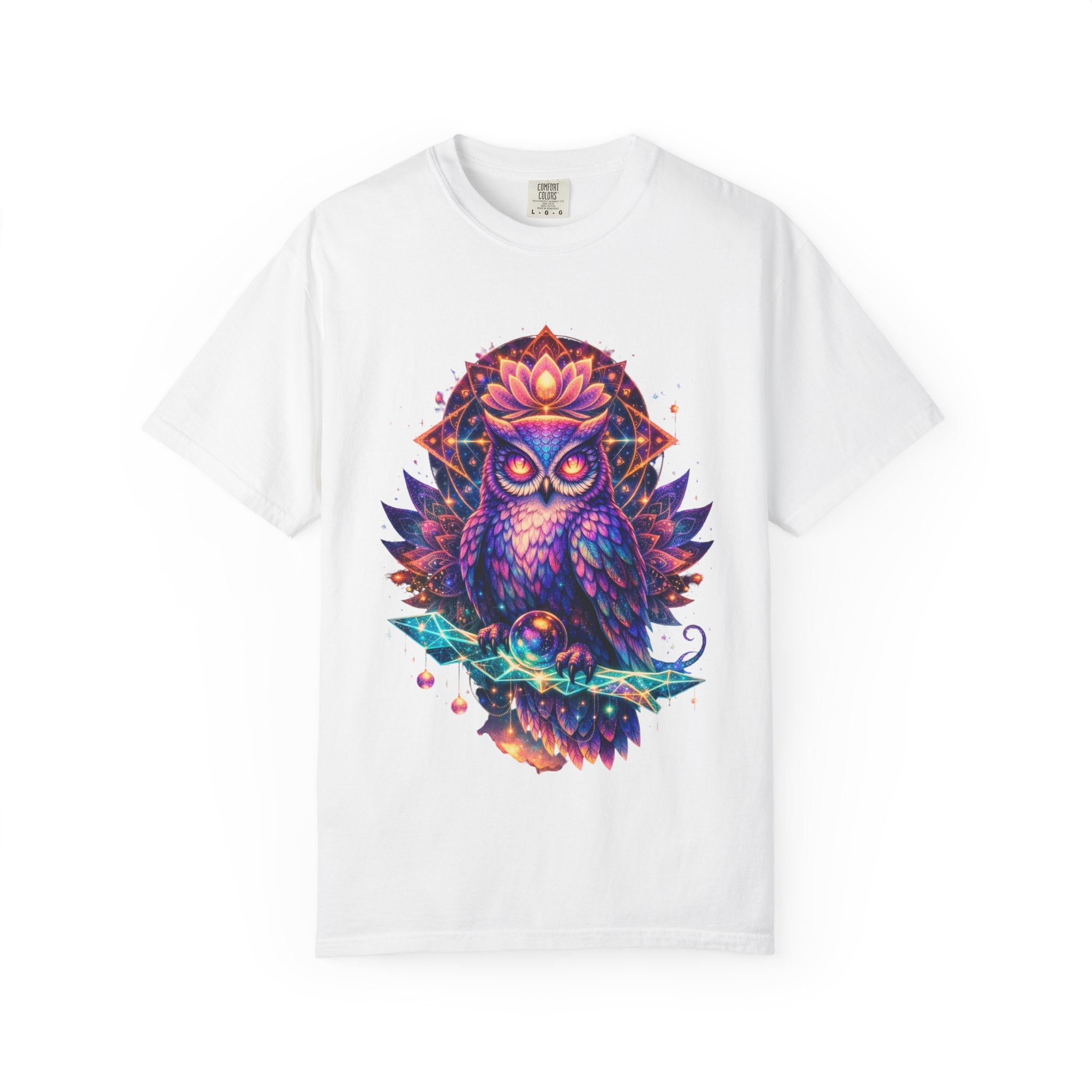 Mystic Owl Graphic T-Shirt — Colorful Boho Owl Art Tee