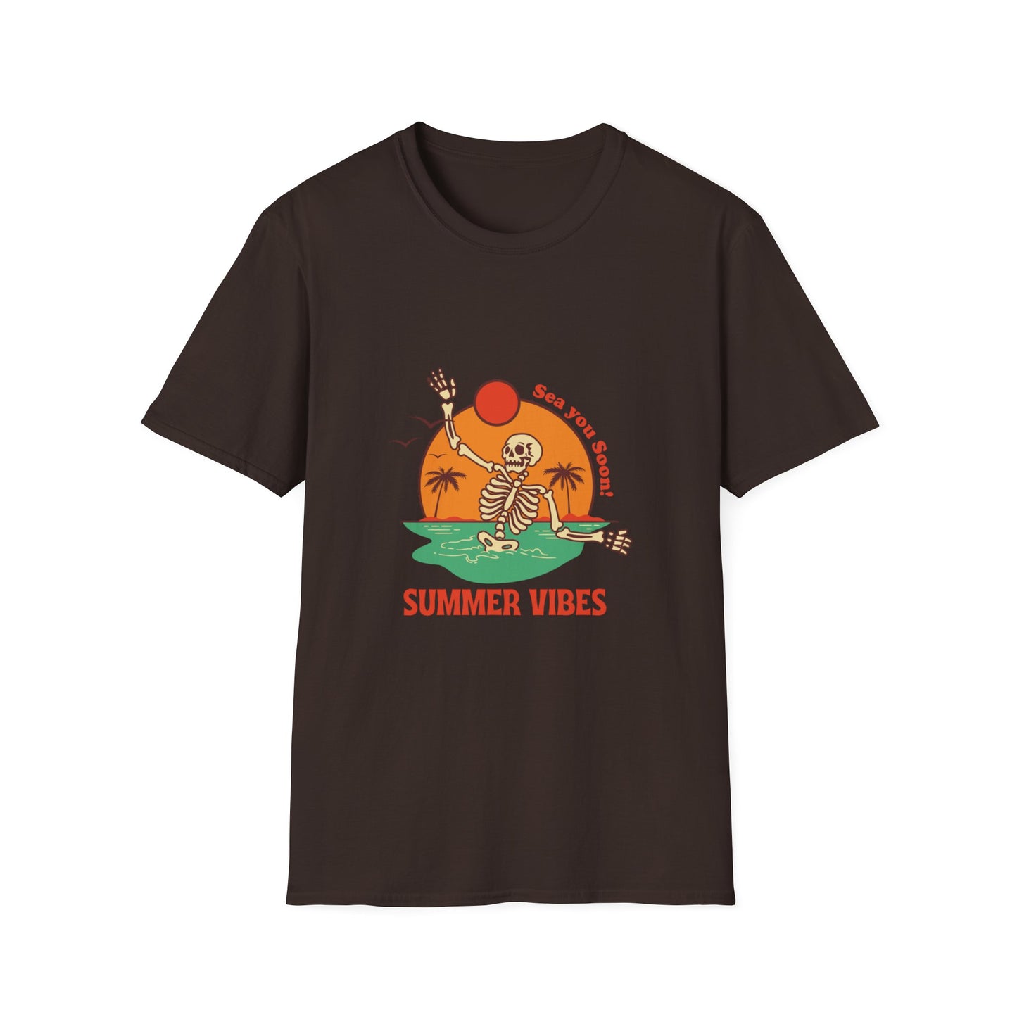 Summer Vibes Skeleton Tee — "Sea You Soon" Retro Beach T-Shirt