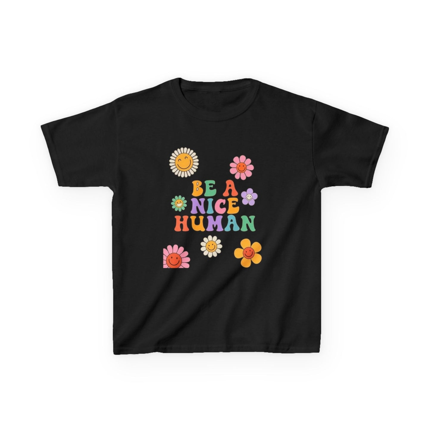 Kids T-Shirt — "Be a Nice Human" Retro Floral Graphic Tee