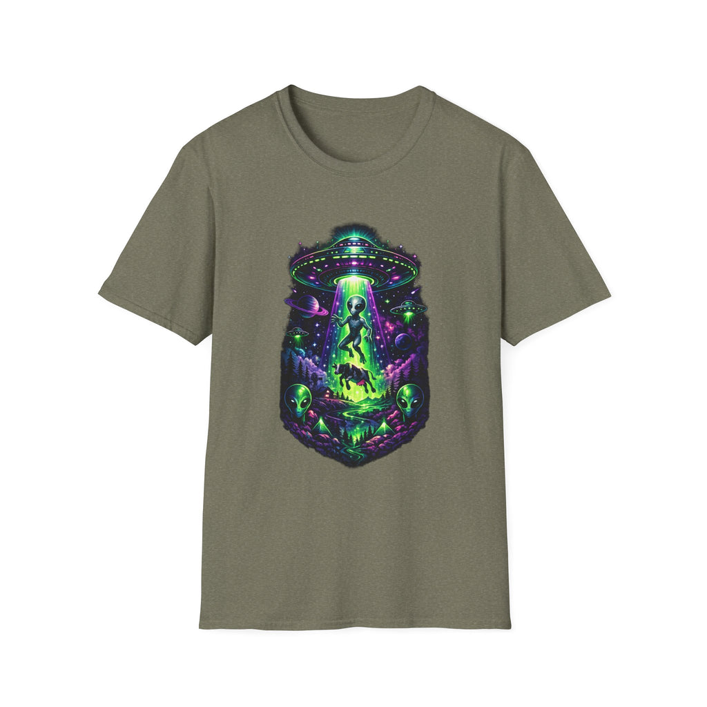 Alien Abduction Graphic Tee — Neon UFO & Alien Illustration T-Shirt