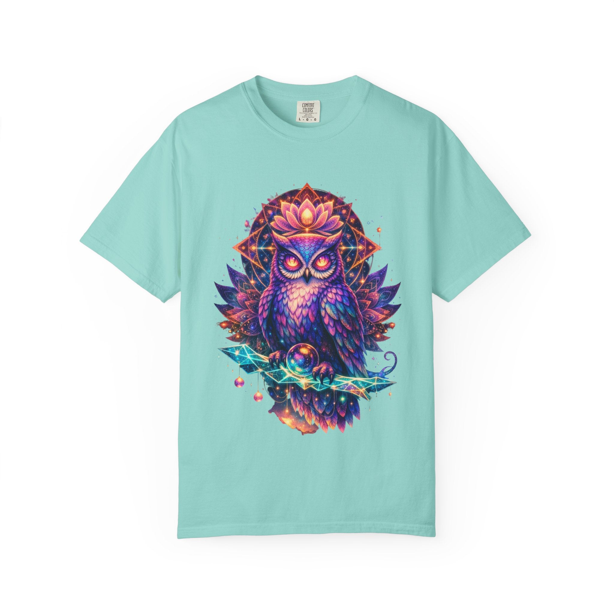 Mystic Owl Graphic T-Shirt — Colorful Boho Owl Art Tee