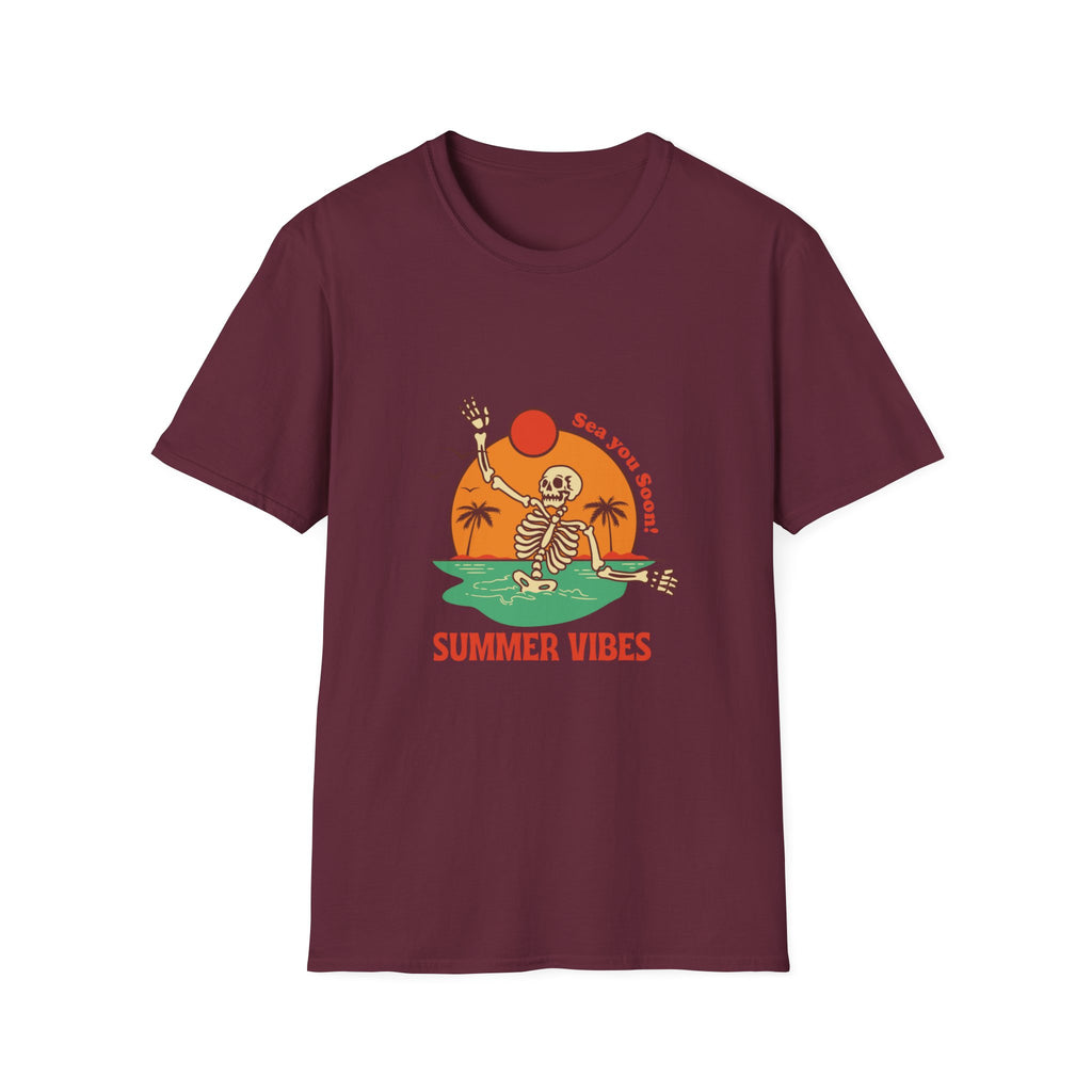 Summer Vibes Skeleton Tee — "Sea You Soon" Retro Beach T-Shirt