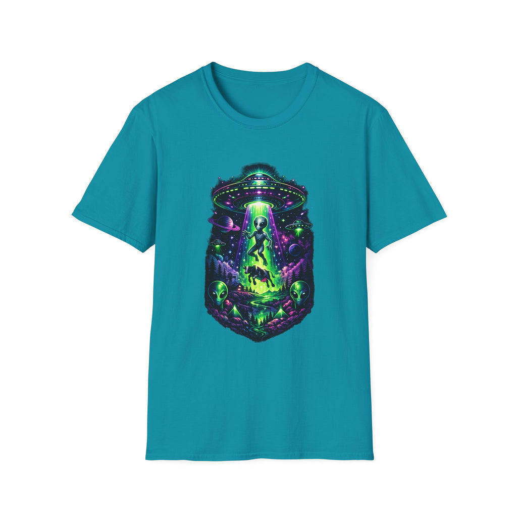 Alien Abduction Graphic Tee — Neon UFO & Alien Illustration T-Shirt