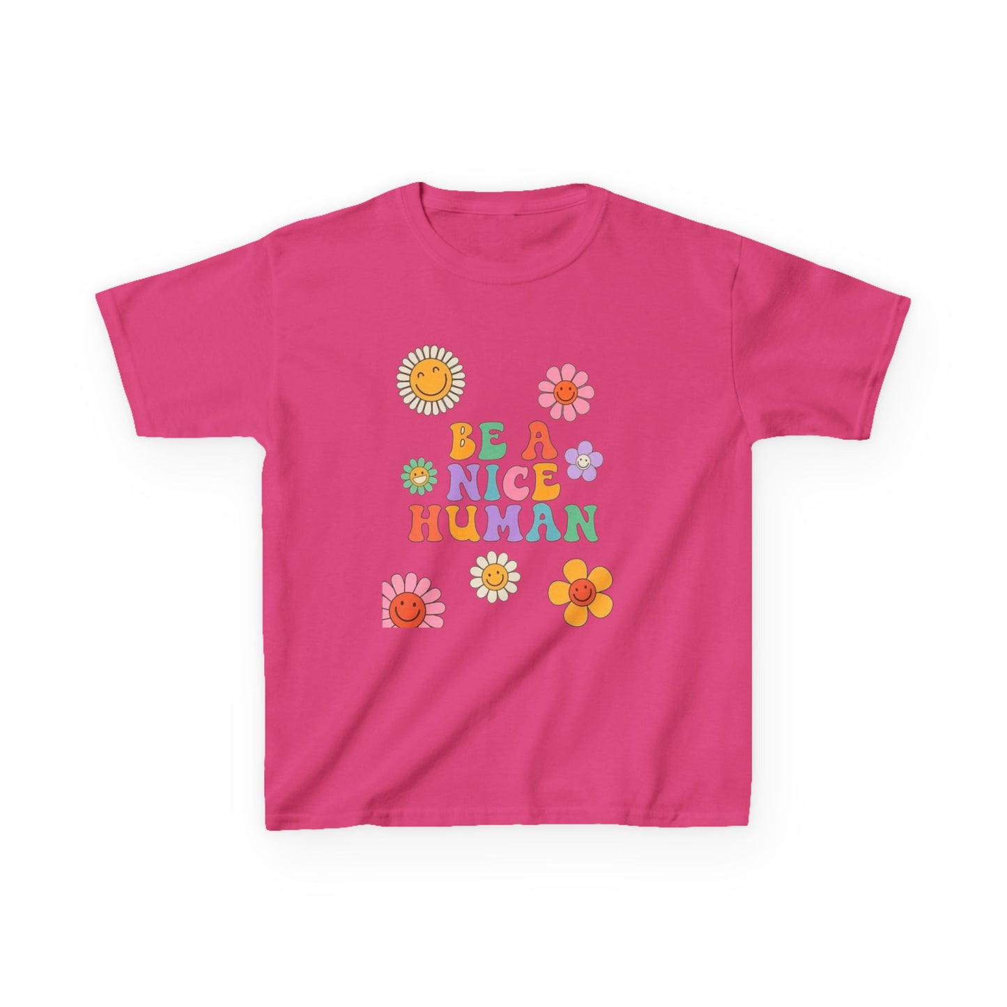 Kids T-Shirt — "Be a Nice Human" Retro Floral Graphic Tee