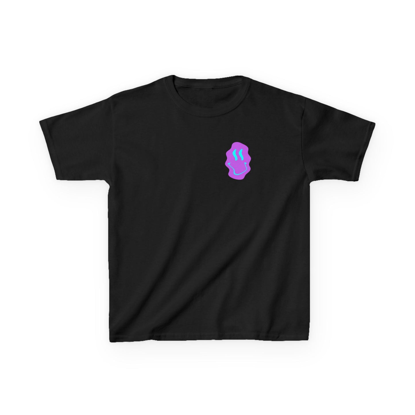 Kids T-Shirt — Neon Smiley Face Graphic Tee (Pink & Blue)