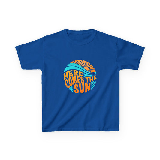 Kids T-Shirt — “Here Comes the Sun” Retro Sunshine Graphic Tee