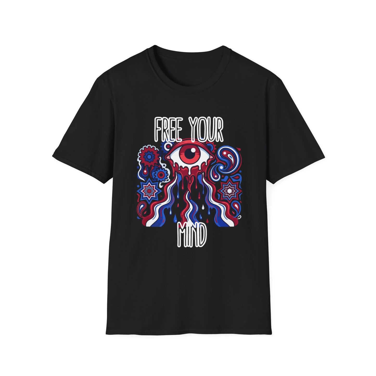 Psychedelic 'Free Your Mind' Red, White and Blue T-Shirt —