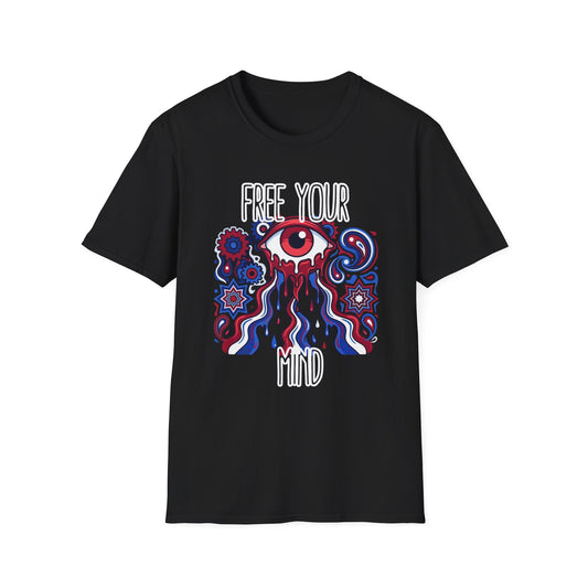 Psychedelic 'Free Your Mind' Red, White and Blue T-Shirt —