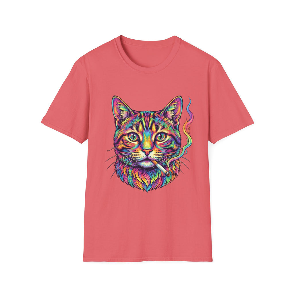 Colorful Psychedelic Cat T-Shirt — Vibrant Rainbow Cat Portrait Tee