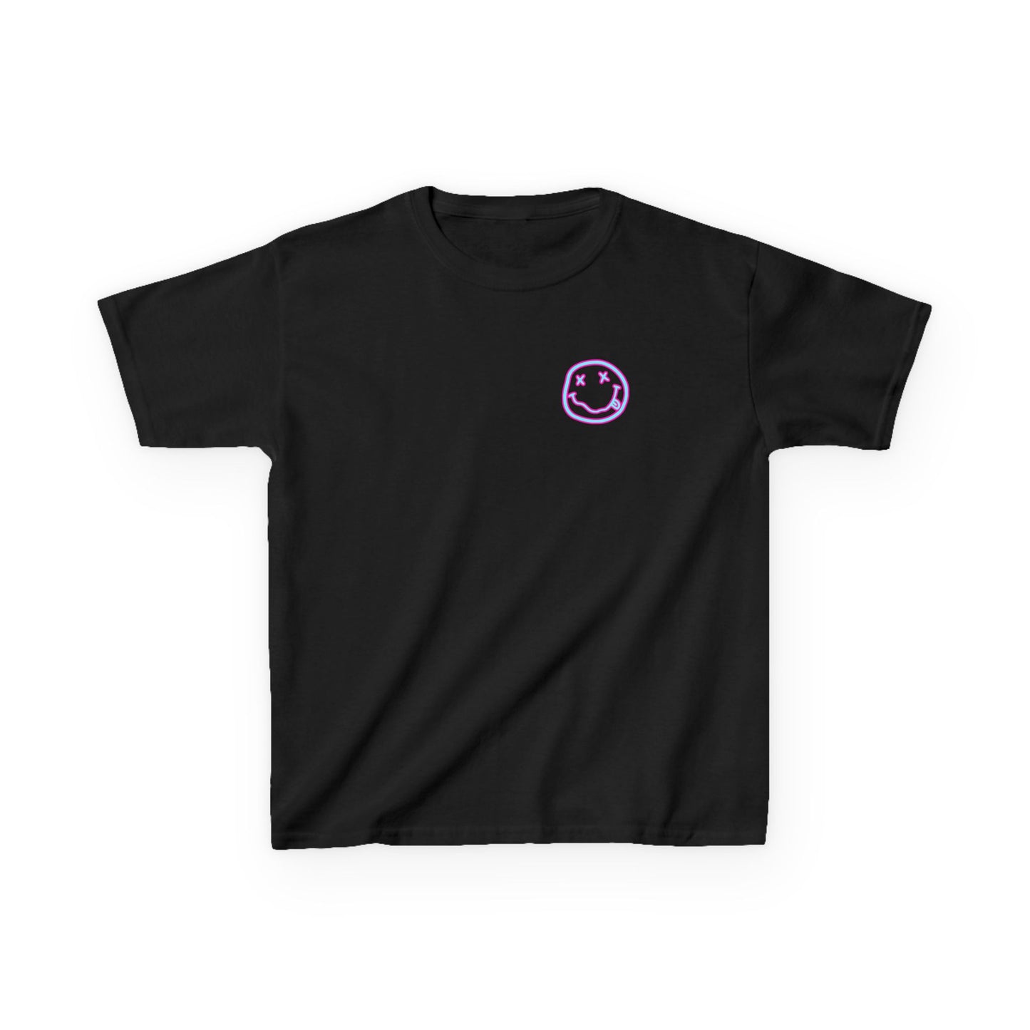Kids Tee — Retro Pink Checker Smiley Face with Star Eyes
