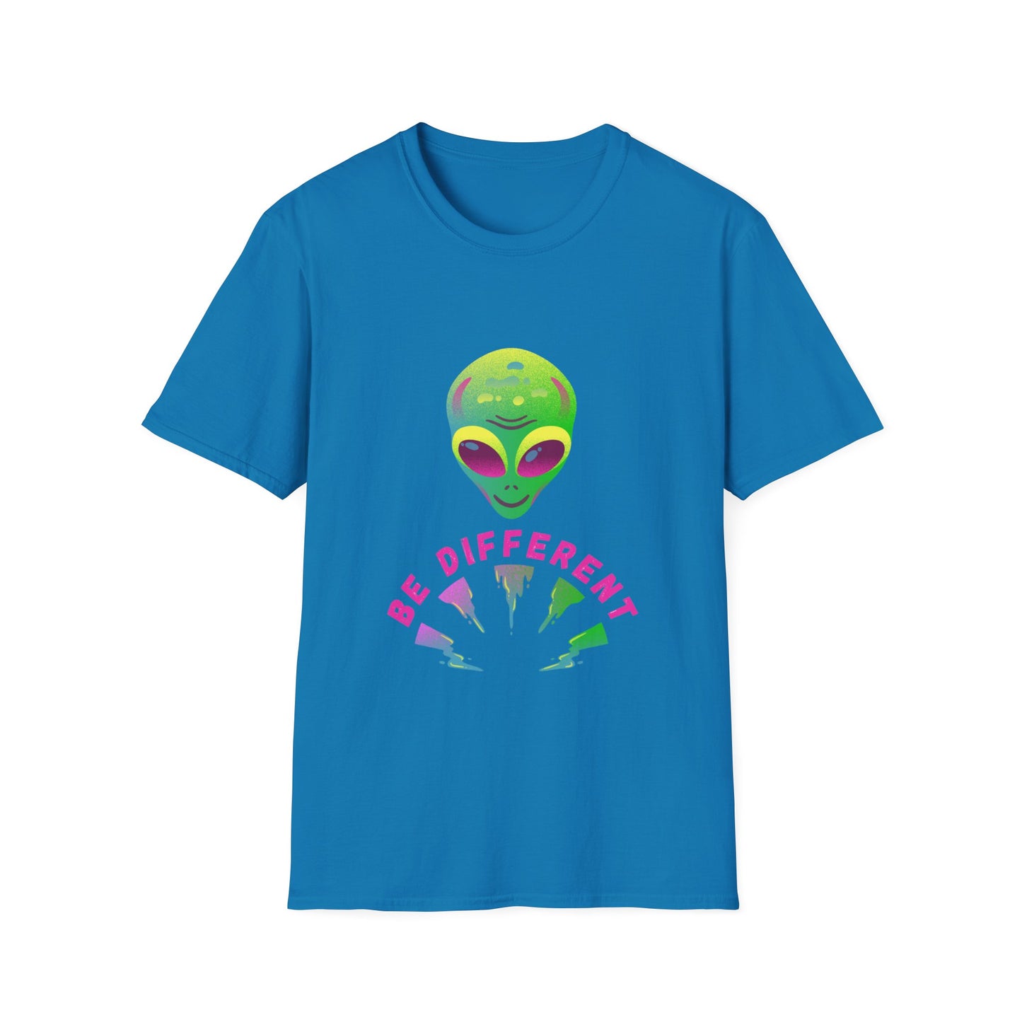 Alien "Be Different" T-Shirt — Colorful Retro UFO Graphic Tee