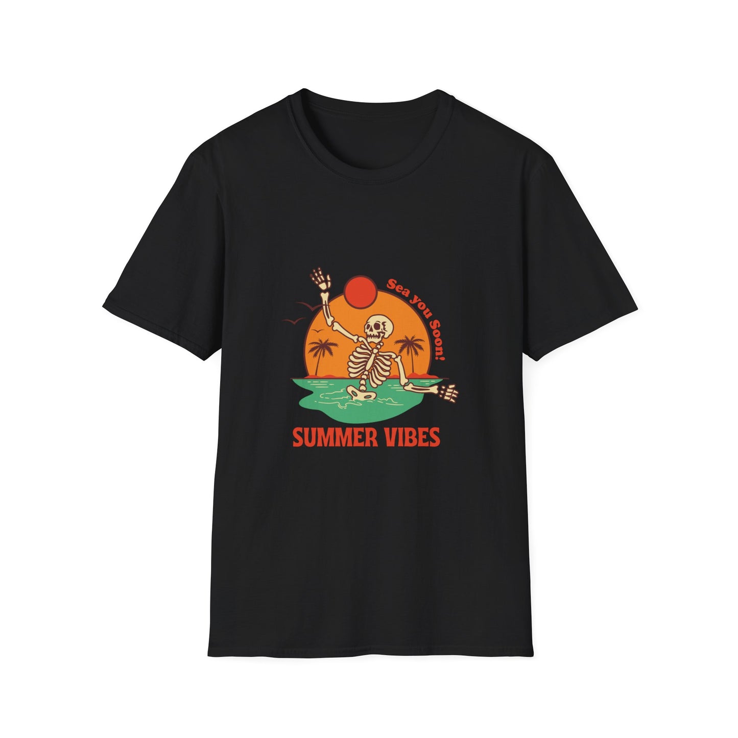 Summer Vibes Skeleton Tee — "Sea You Soon" Retro Beach T-Shirt
