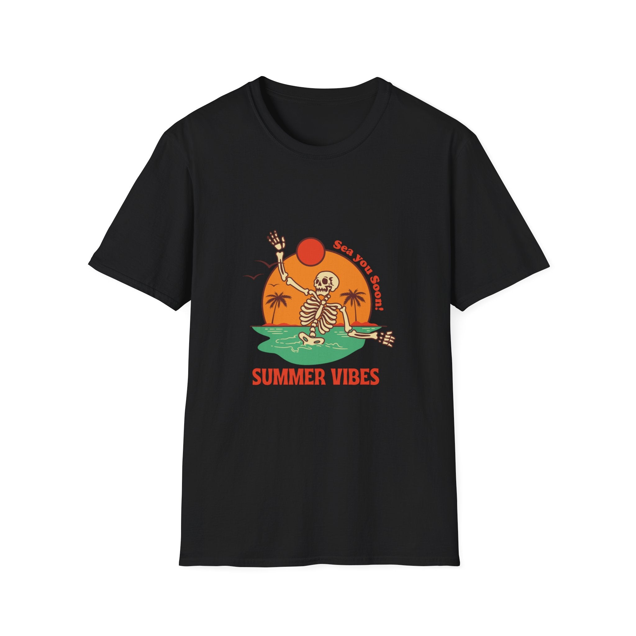 Summer Vibes Skeleton Tee — "Sea You Soon" Retro Beach T-Shirt