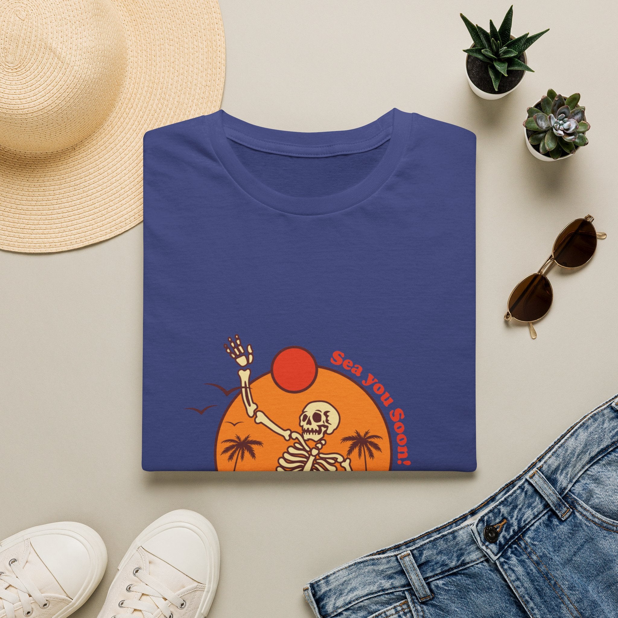 Summer Vibes Skeleton Tee — "Sea You Soon" Retro Beach T-Shirt