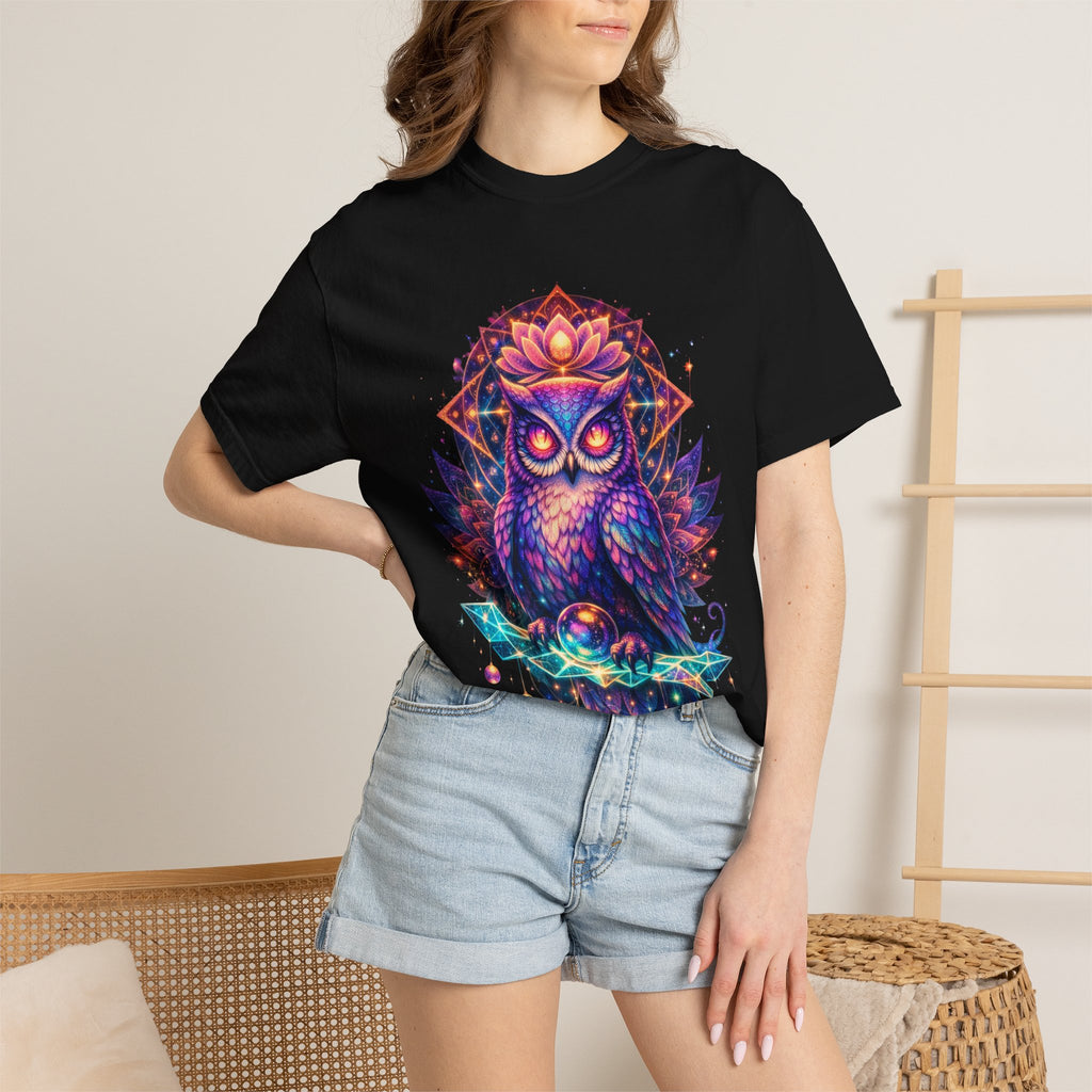 Mystic Owl Graphic T-Shirt — Colorful Boho Owl Art Tee
