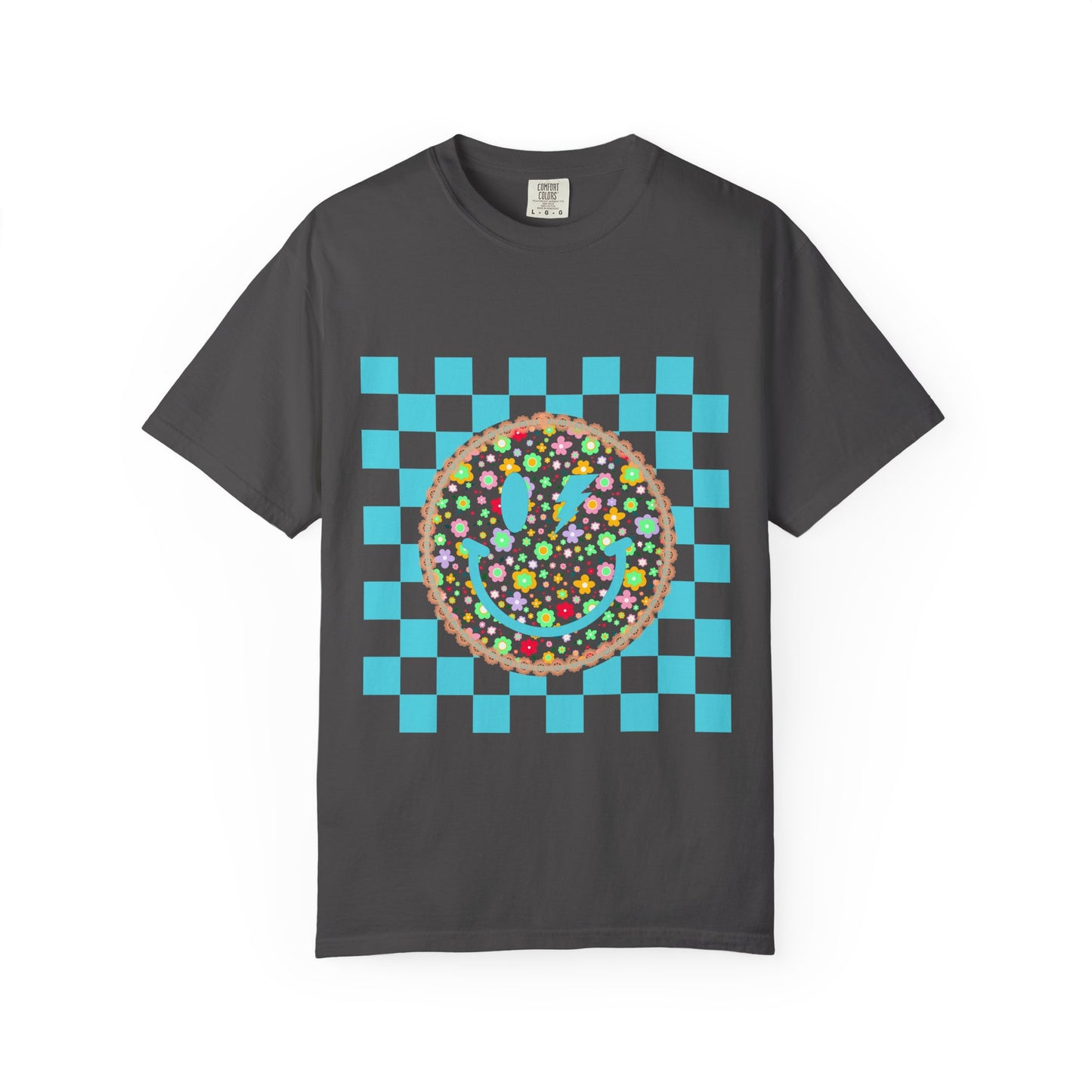 Floral Smiley Checkerboard T-Shirt
