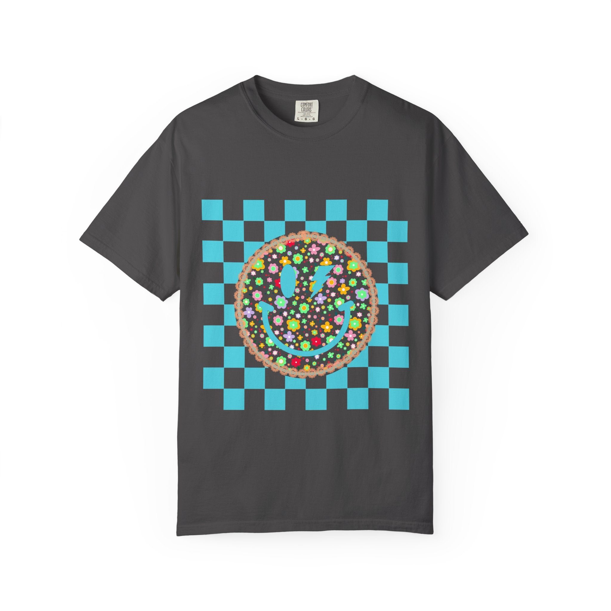 Floral Smiley Checkerboard T-Shirt