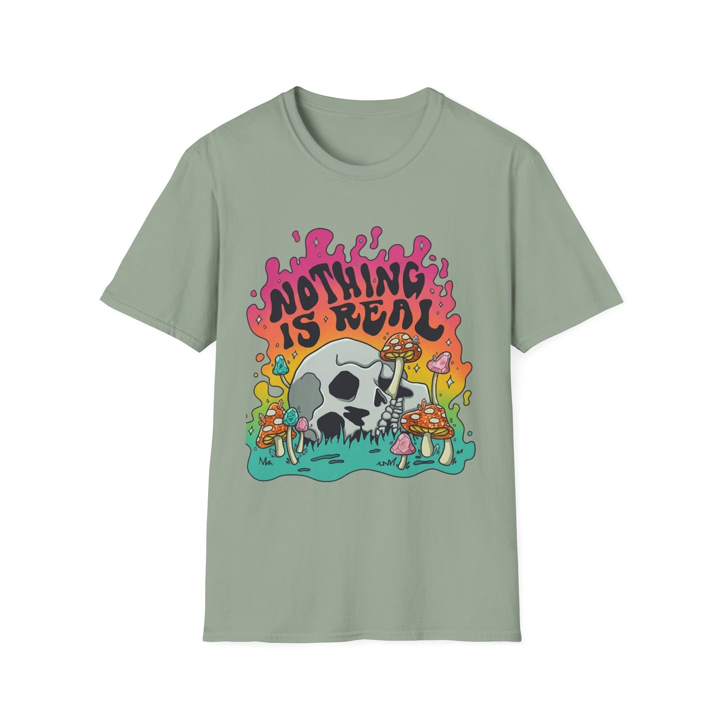 T-Shirt — 'Nothing Is Real' Skull & Mushroom Retro Graphic Tee