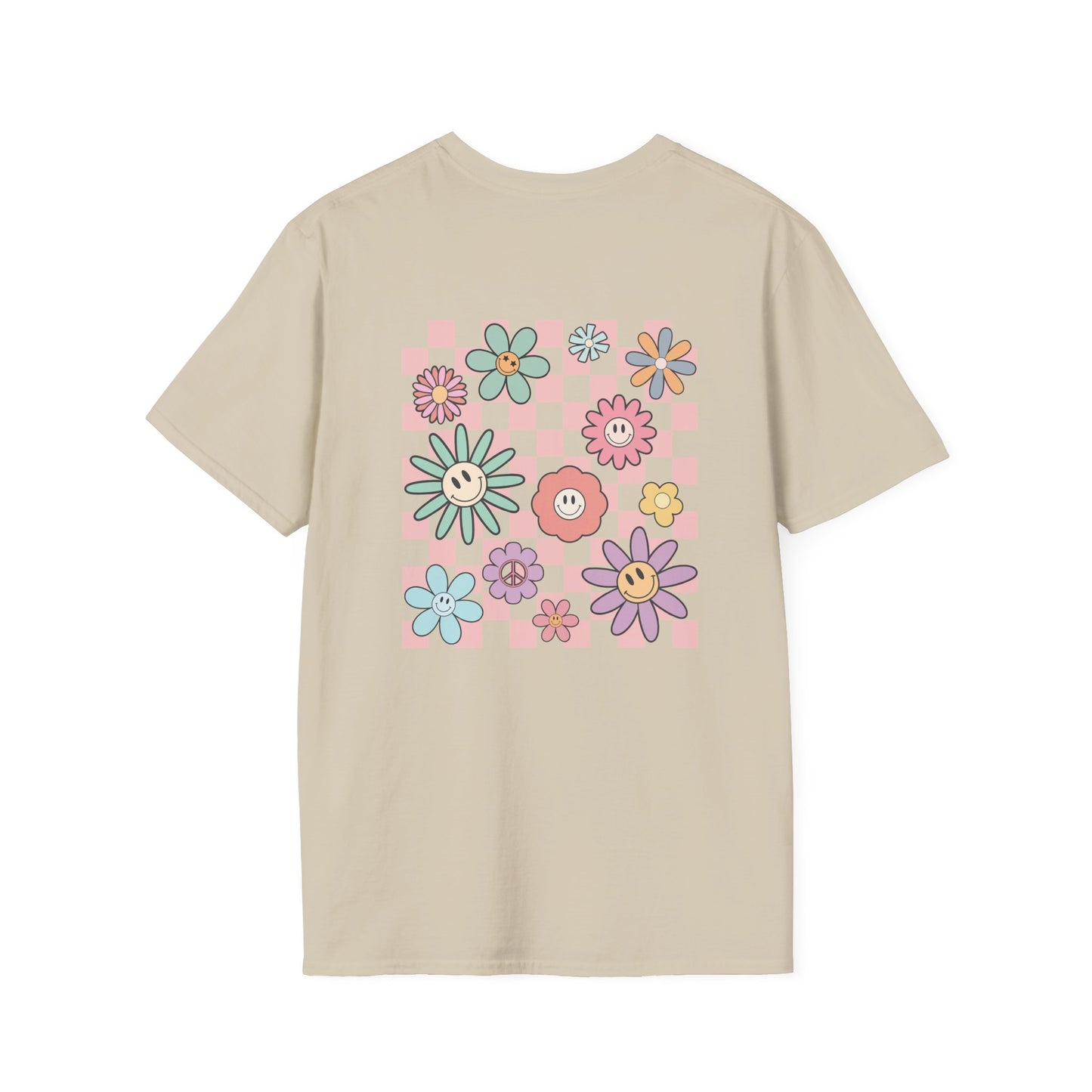 Smiley Floral Checkerboard T-Shirt