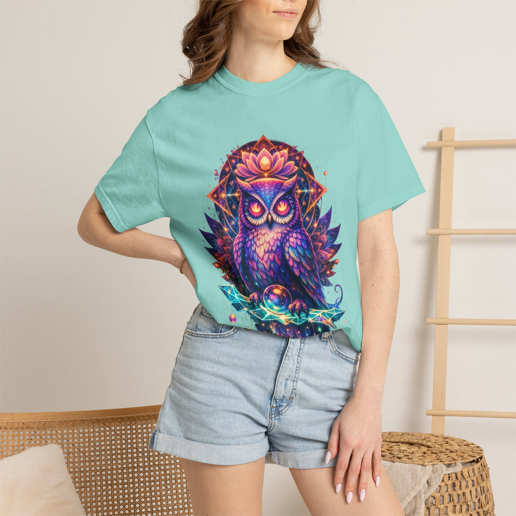 Mystic Owl Graphic T-Shirt — Colorful Boho Owl Art Tee