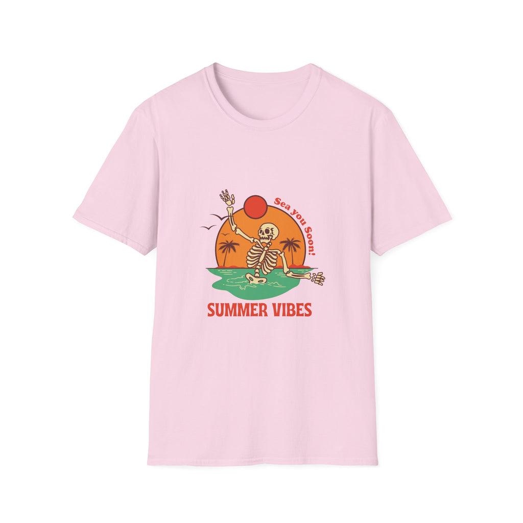 Summer Vibes Skeleton Tee — "Sea You Soon" Retro Beach T-Shirt