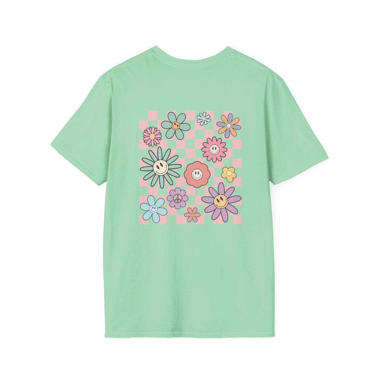 Smiley Floral Checkerboard T-Shirt