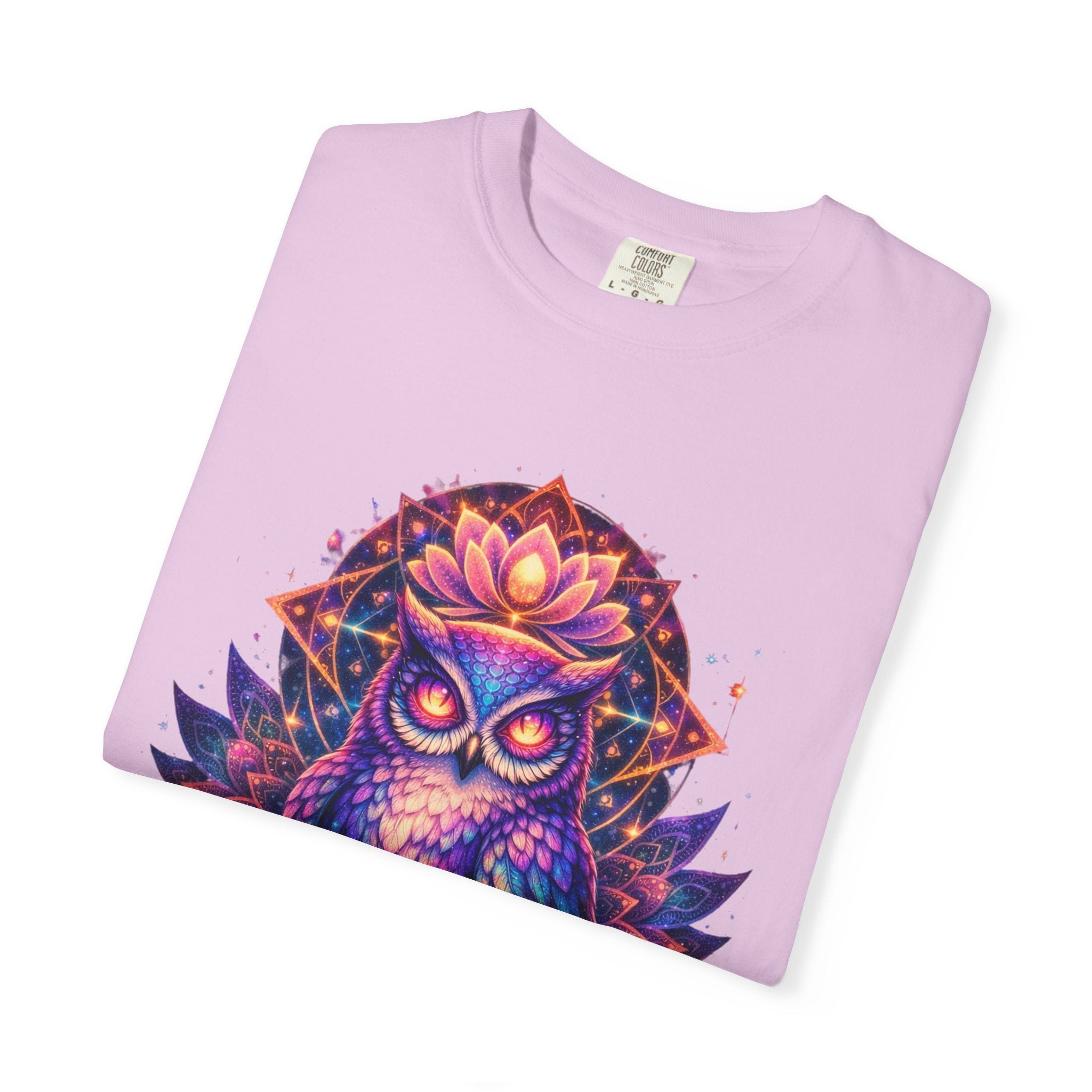 Mystic Owl Graphic T-Shirt — Colorful Boho Owl Art Tee