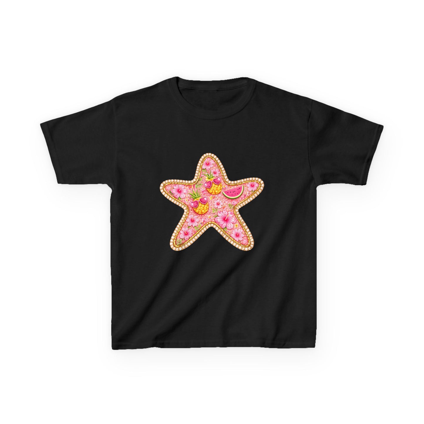 Kids Starfish Tee — Pink Floral Sequin Star Design