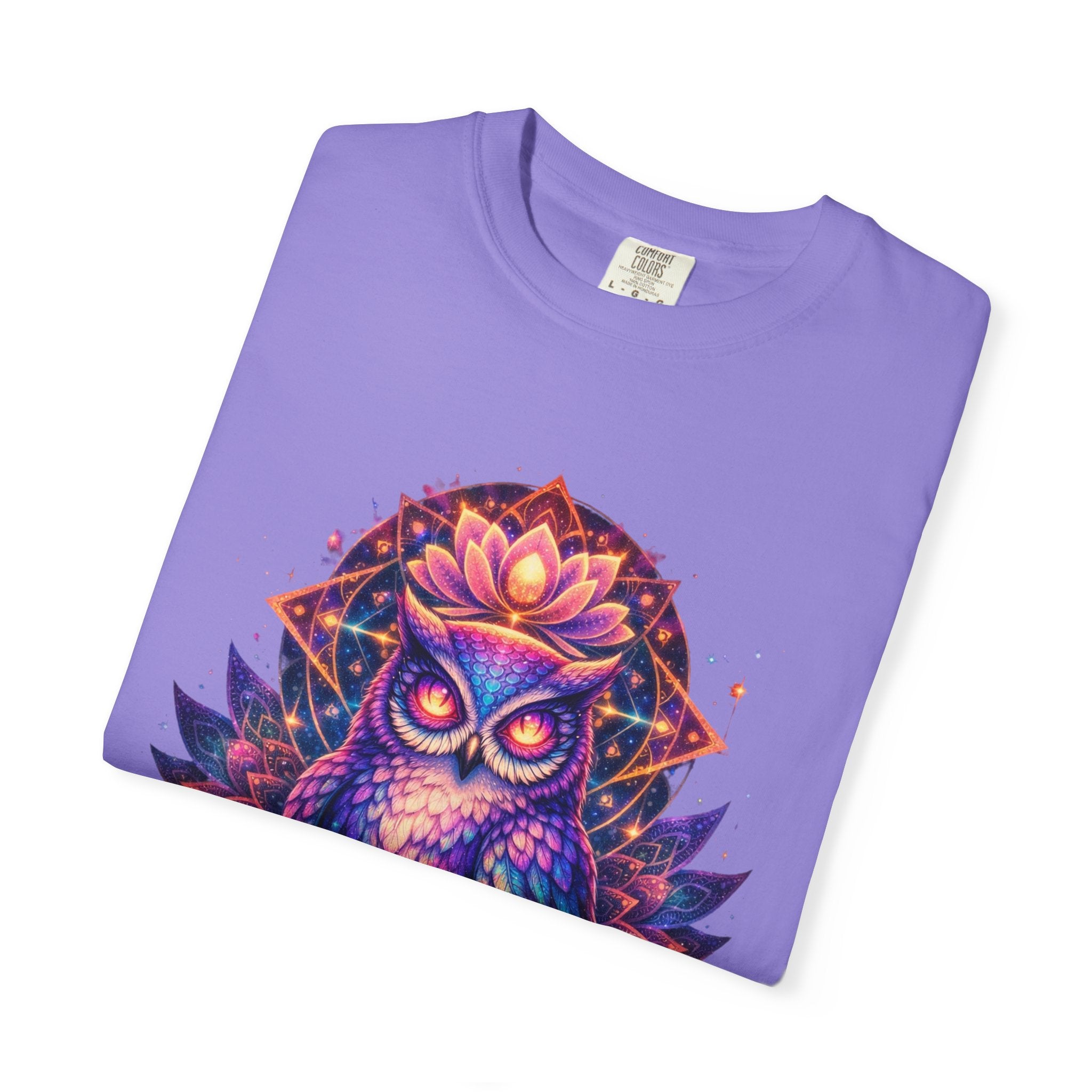 Mystic Owl Graphic T-Shirt — Colorful Boho Owl Art Tee
