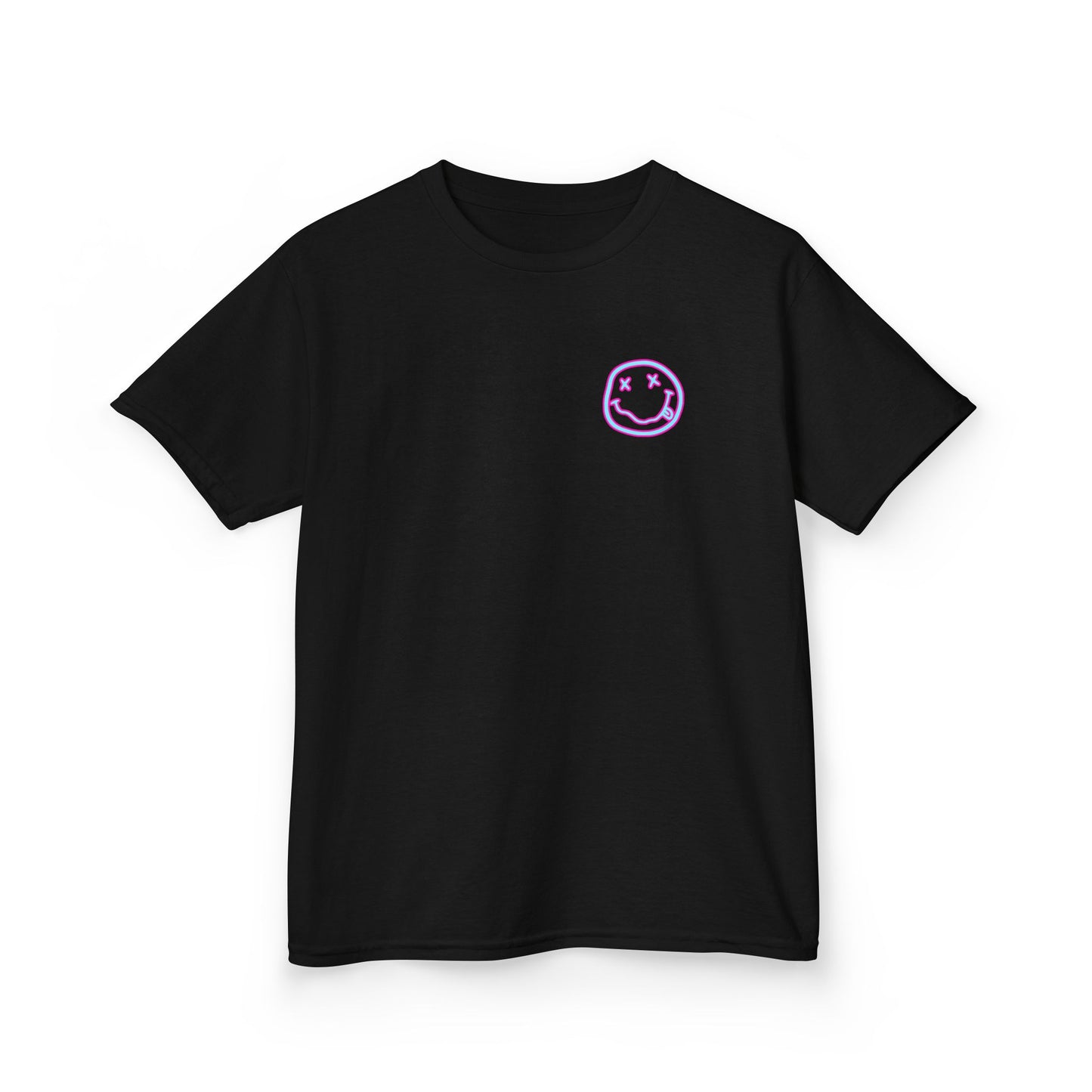 Kids Tee — Retro Pink Checker Smiley Face with Star Eyes