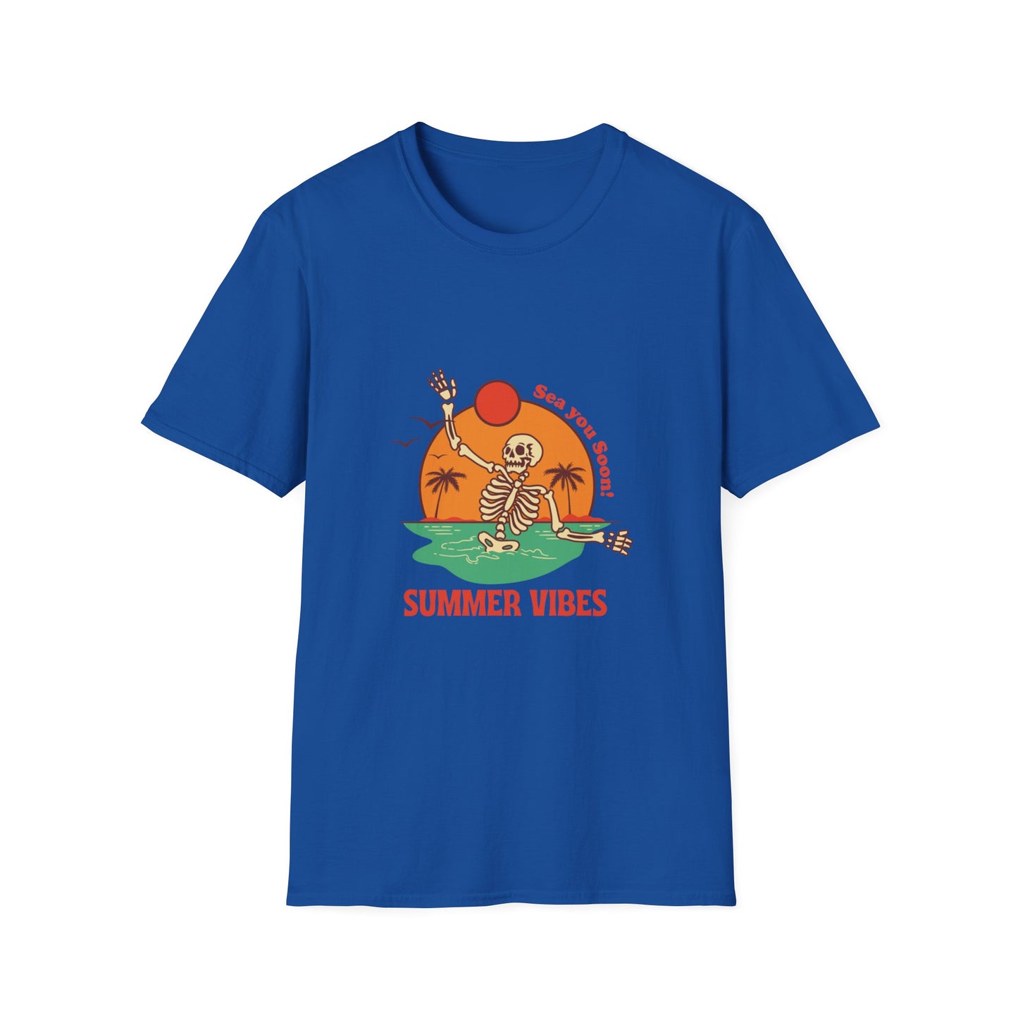 Summer Vibes Skeleton Tee — "Sea You Soon" Retro Beach T-Shirt