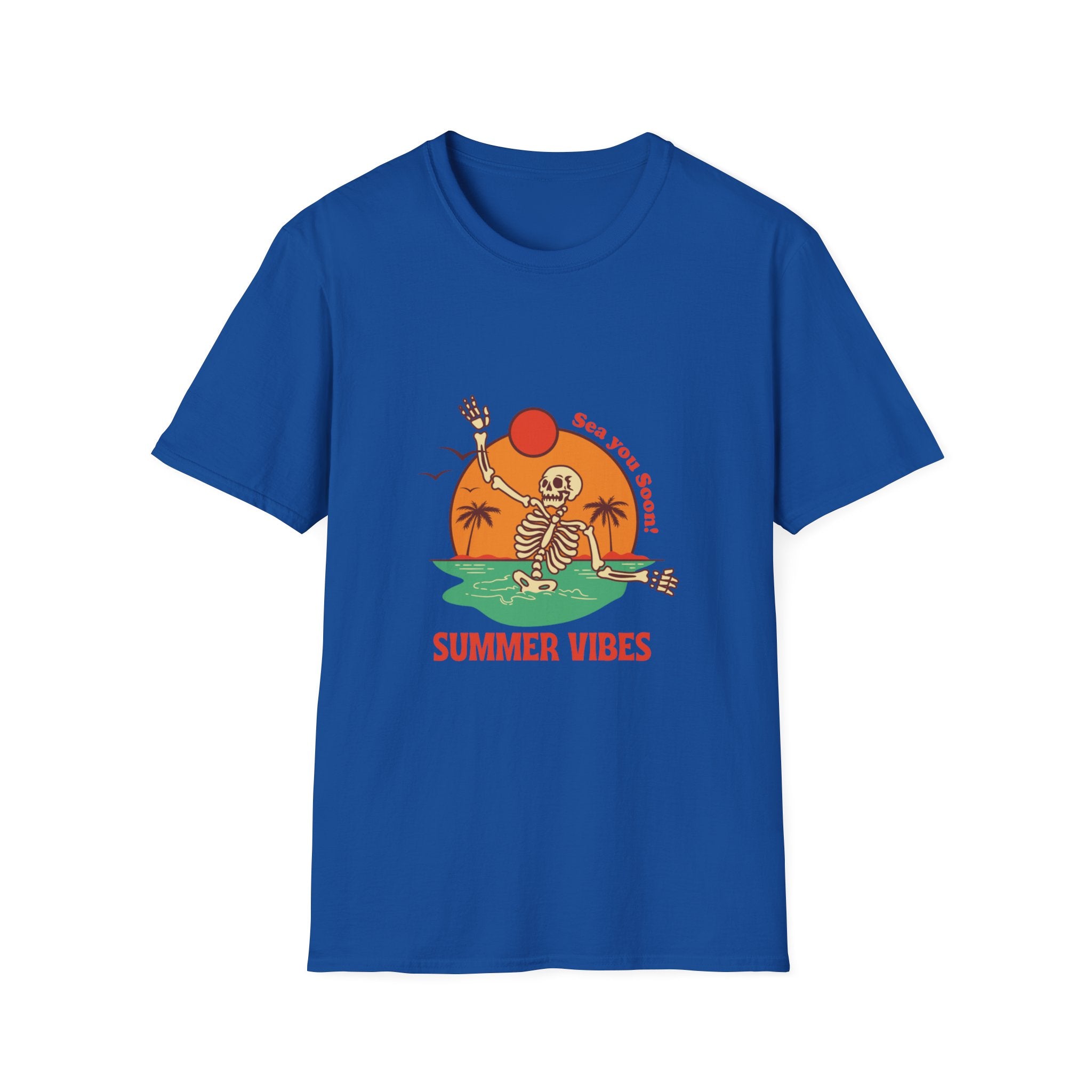 Summer Vibes Skeleton Tee — "Sea You Soon" Retro Beach T-Shirt