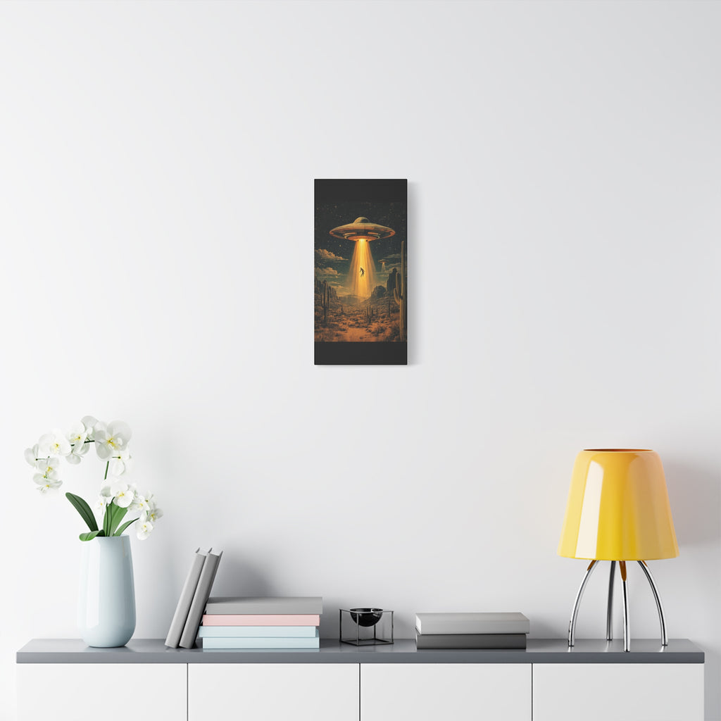UFO Abduction Matte Canvas Wall Art — Retro Sci‑Fi Alien Beam Stretched Print