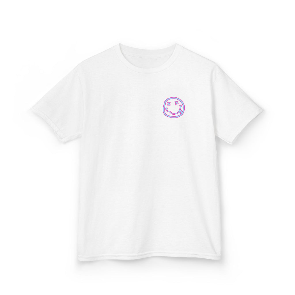 Kids Tee — Retro Pink Checker Smiley Face with Star Eyes