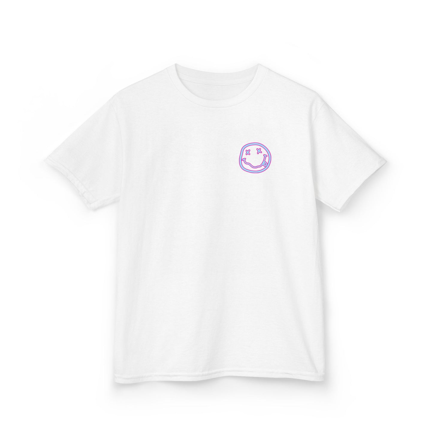 Kids Tee — Retro Pink Checker Smiley Face with Star Eyes