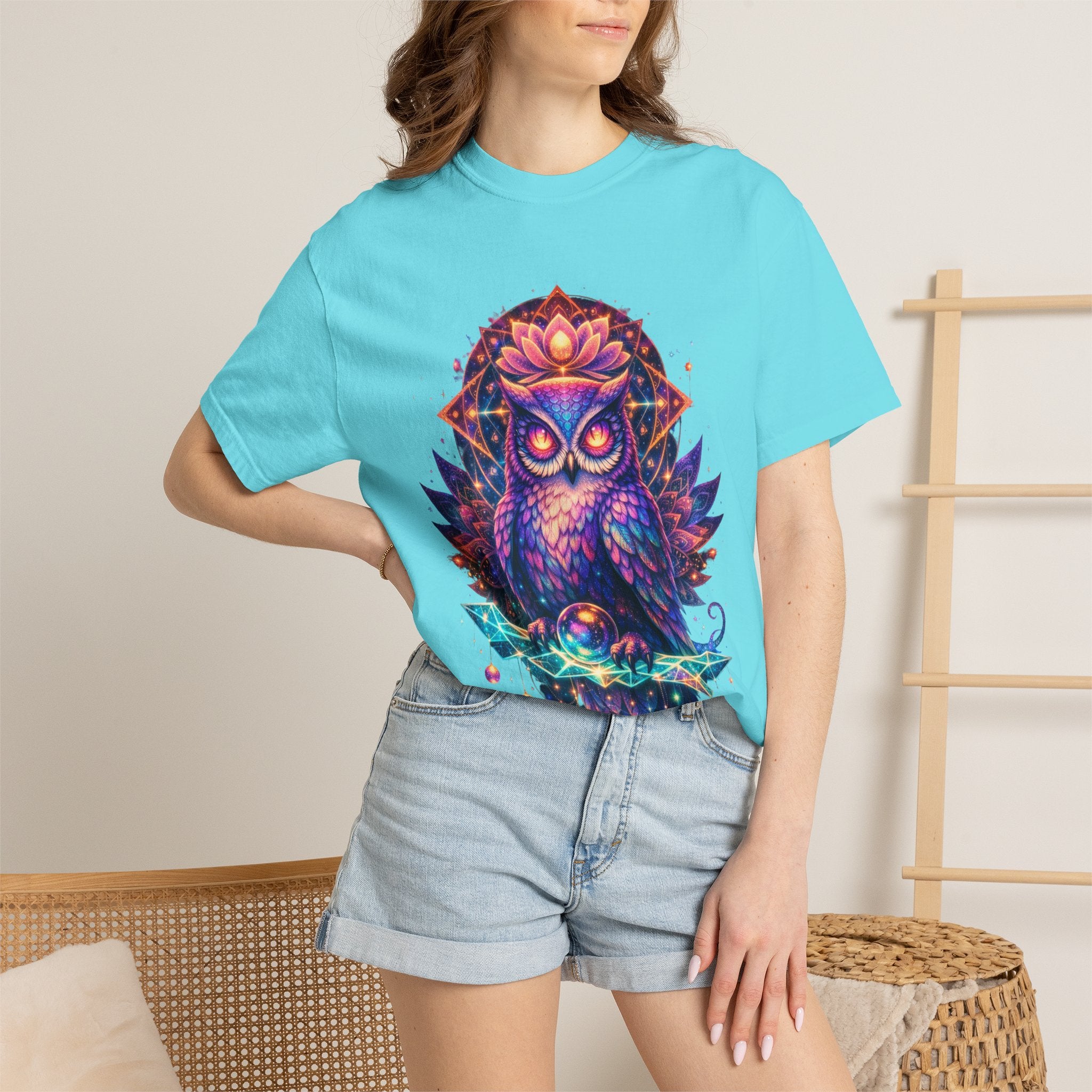 Mystic Owl Graphic T-Shirt — Colorful Boho Owl Art Tee