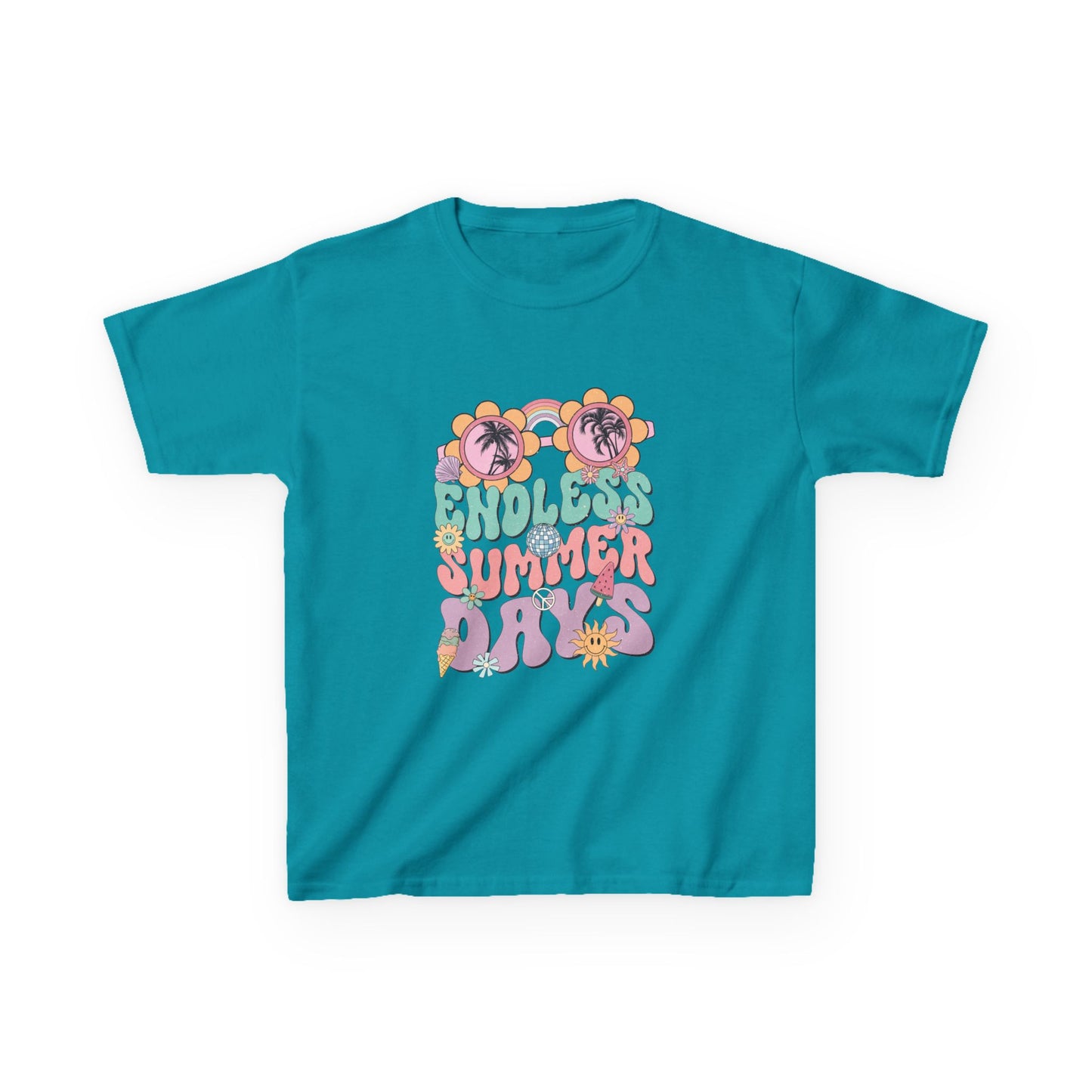 Kids Summer Tee — "Endless Summer Days" Retro Floral Sunglasses Shirt