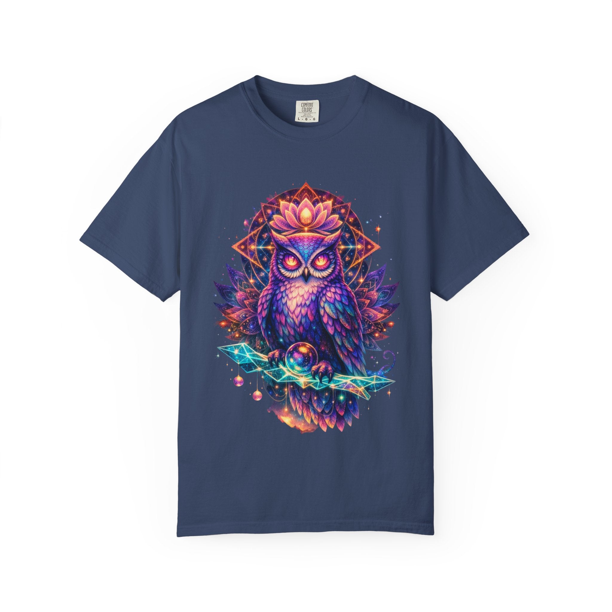 Mystic Owl Graphic T-Shirt — Colorful Boho Owl Art Tee