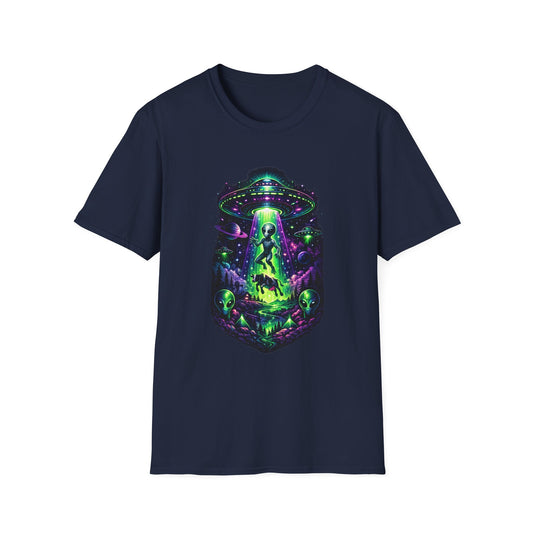 Alien Abduction Graphic Tee — Neon UFO & Alien Illustration T-Shirt