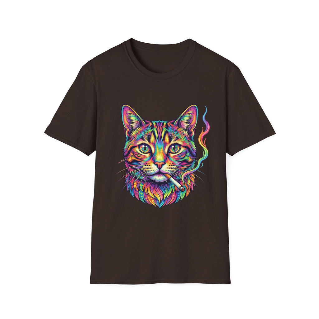 Colorful Psychedelic Cat T-Shirt — Vibrant Rainbow Cat Portrait Tee