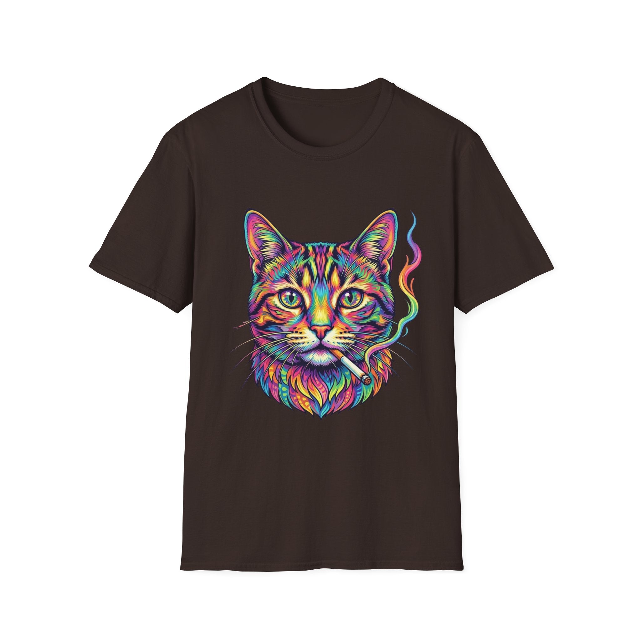 Colorful Psychedelic Cat T-Shirt — Vibrant Rainbow Cat Portrait Tee