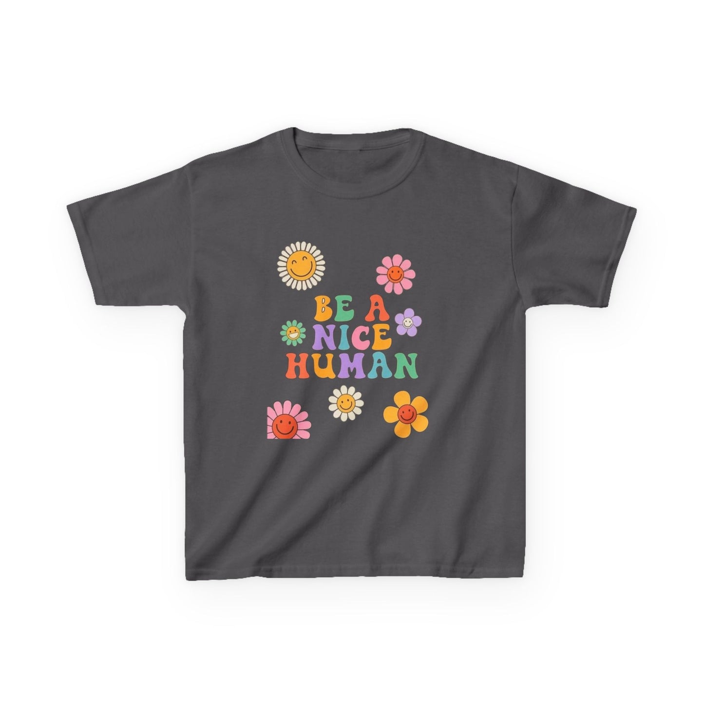Kids T-Shirt — "Be a Nice Human" Retro Floral Graphic Tee