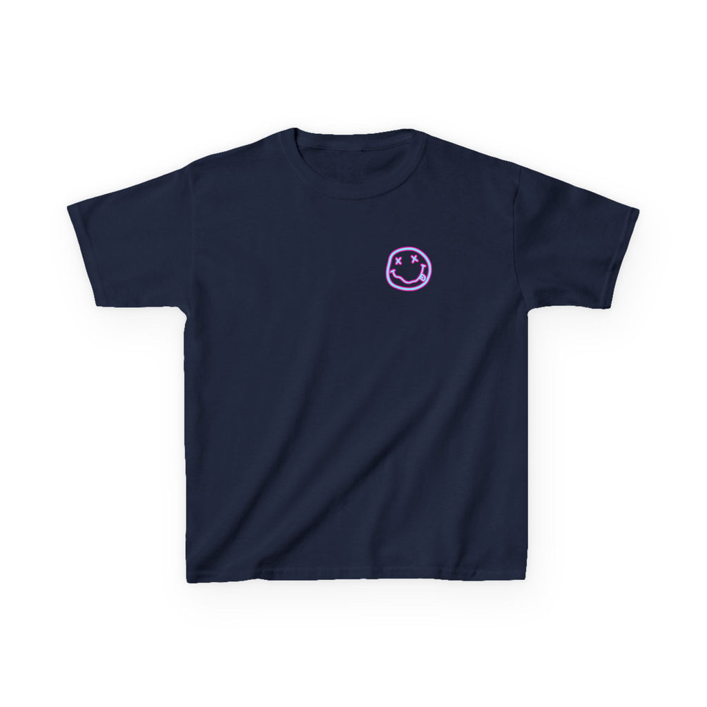 Kids Tee — Retro Pink Checker Smiley Face with Star Eyes