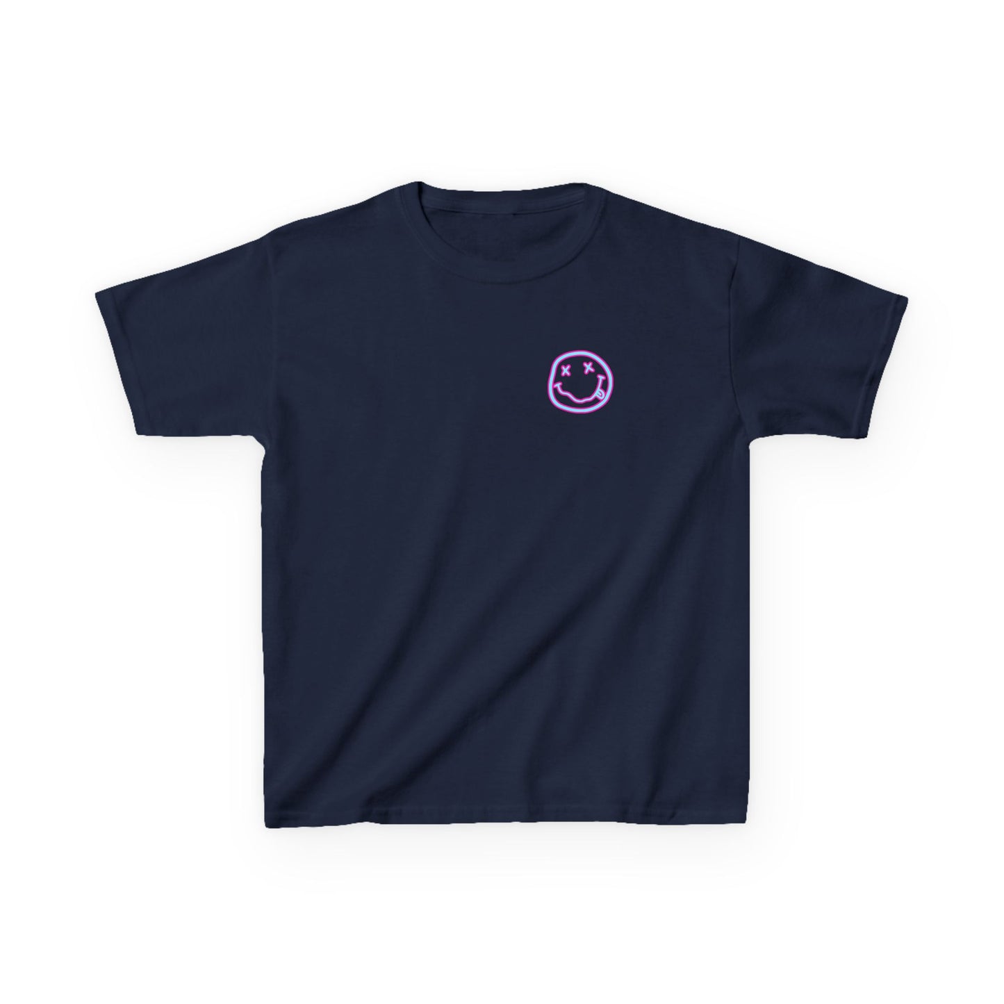 Kids Tee — Retro Pink Checker Smiley Face with Star Eyes