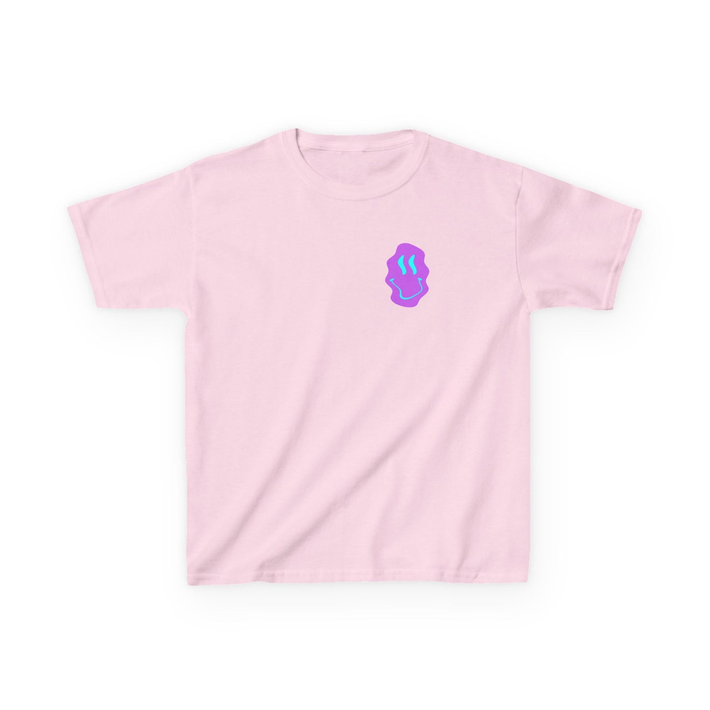 Kids T-Shirt — Neon Smiley Face Graphic Tee (Pink & Blue)