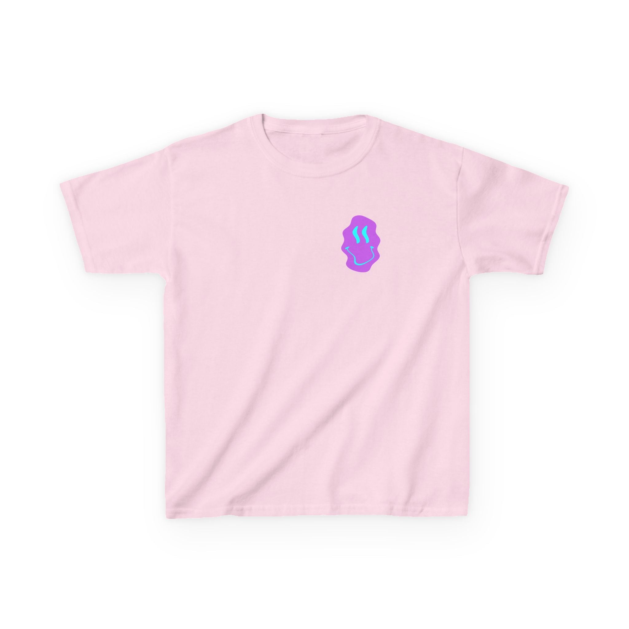 Kids T-Shirt — Neon Smiley Face Graphic Tee (Pink & Blue)