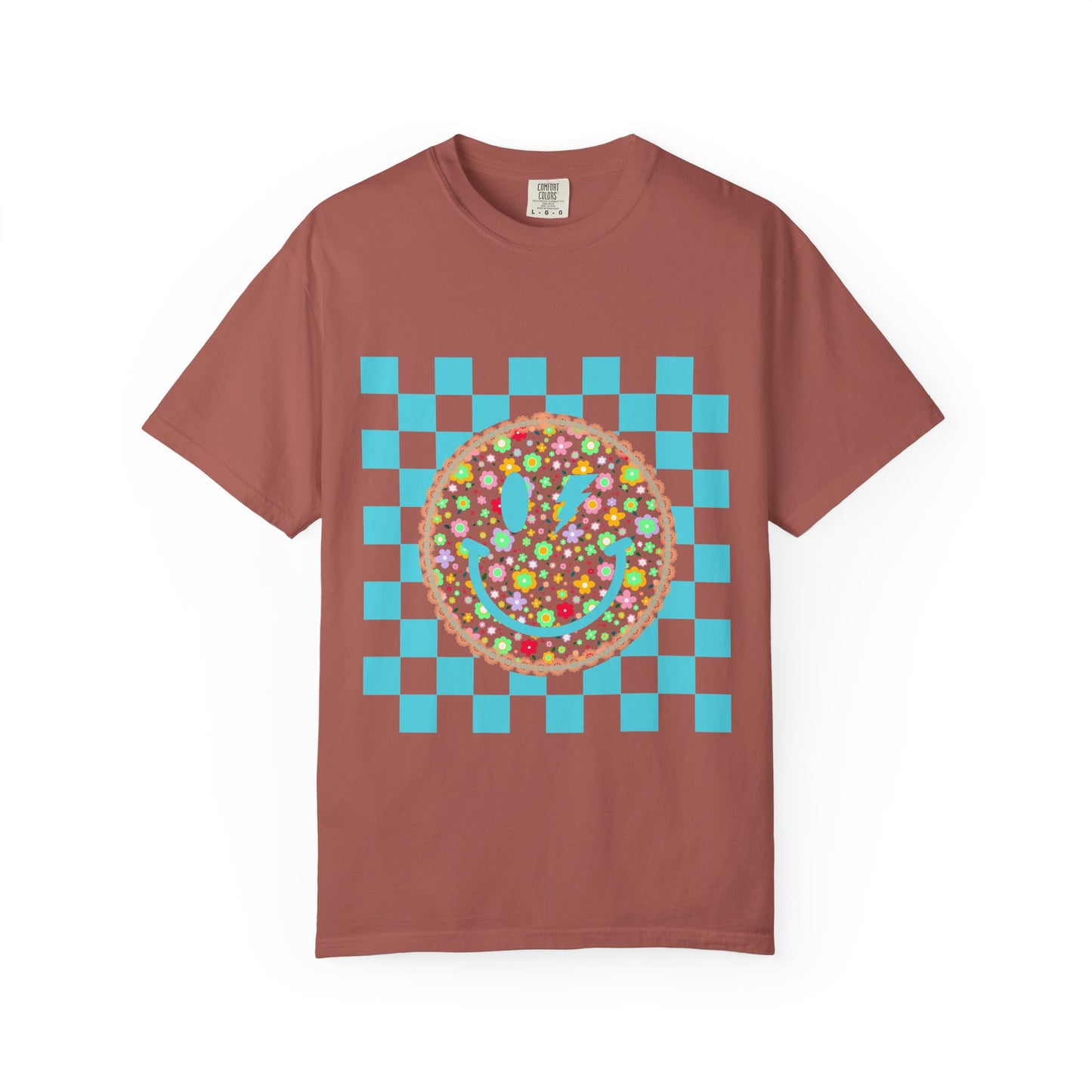 Floral Smiley Checkerboard T-Shirt