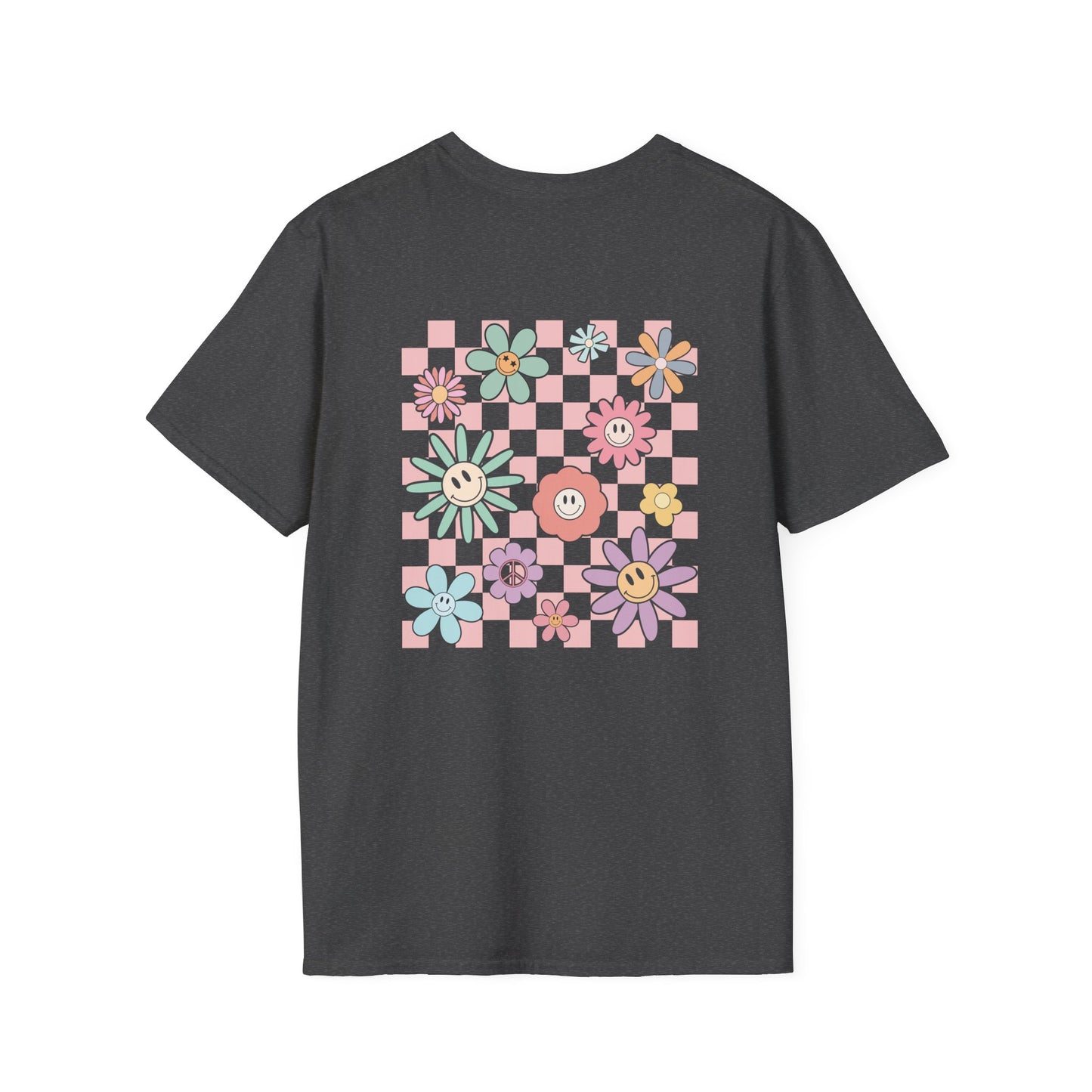 Smiley Floral Checkerboard T-Shirt