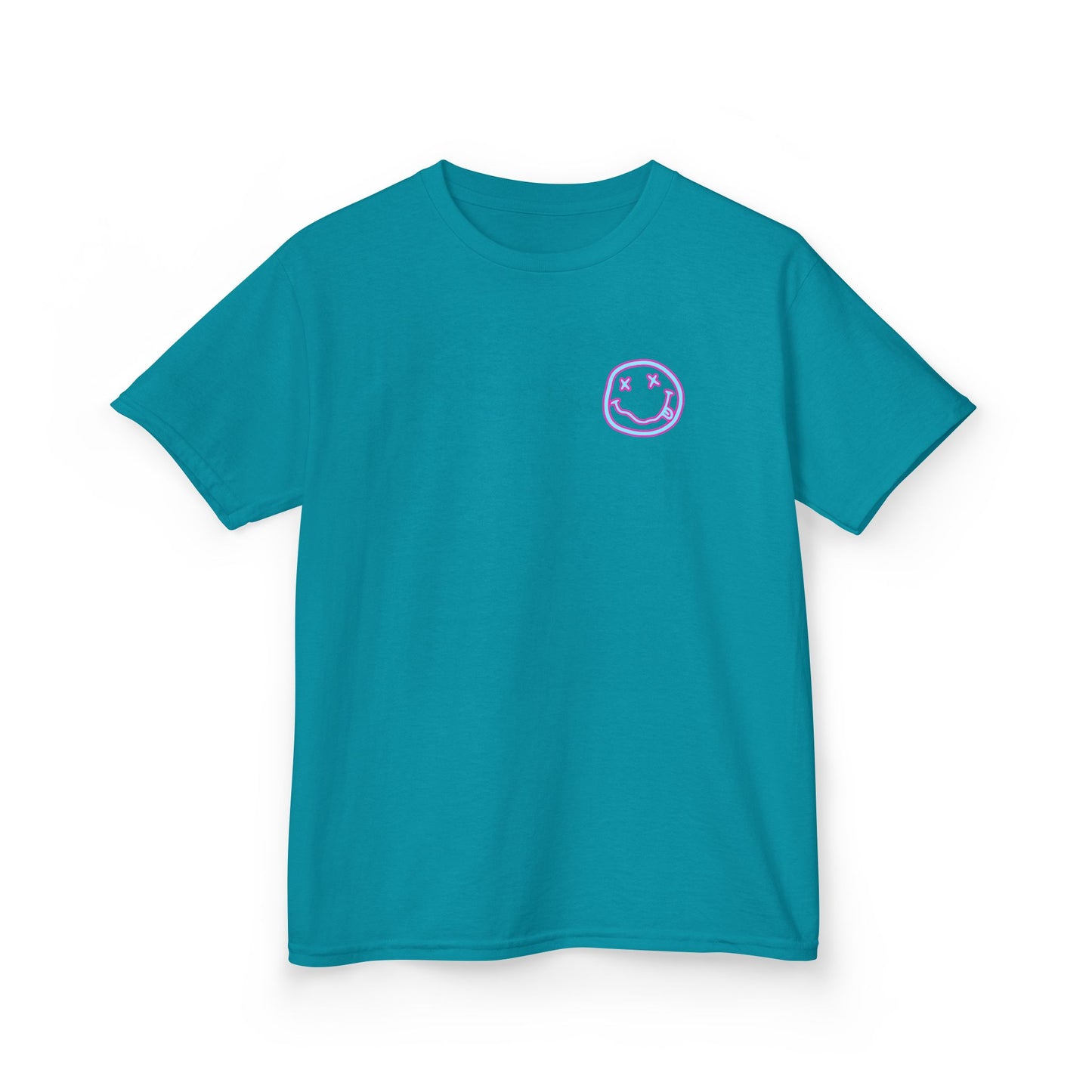 Kids Tee — Retro Pink Checker Smiley Face with Star Eyes